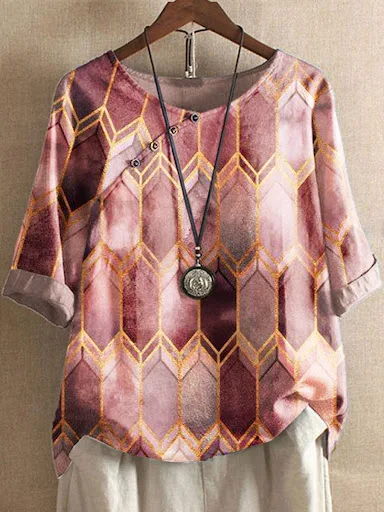 Title 4, Round neck short sleeve printed loose bottoming...