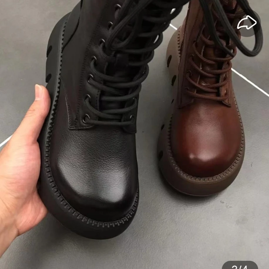 Title 2, Botas de moda retrô em couro envernizado, estil...