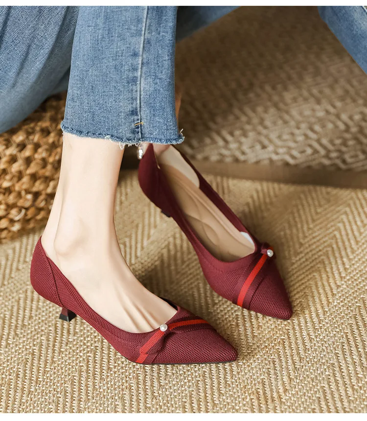 Woven low-cut pointed-toe stilettos knitted shoes, combining elegance and comfort, perfect for special events and a styl — photo 4