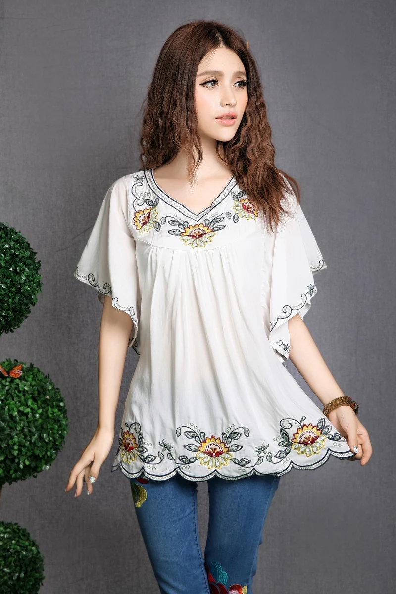 Title 24, Ladies Embroidered Loose Shirt Flared Sleeves