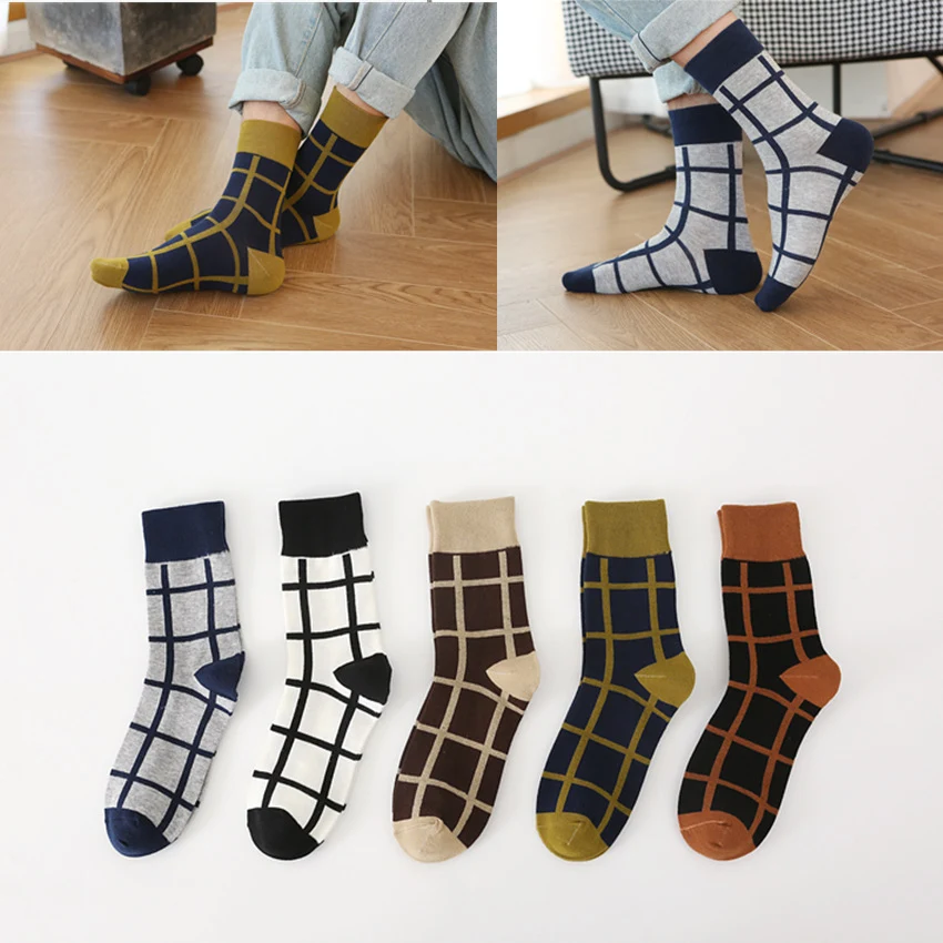 Title 1, Chessboard plaid pattern middle tube cotton soc...