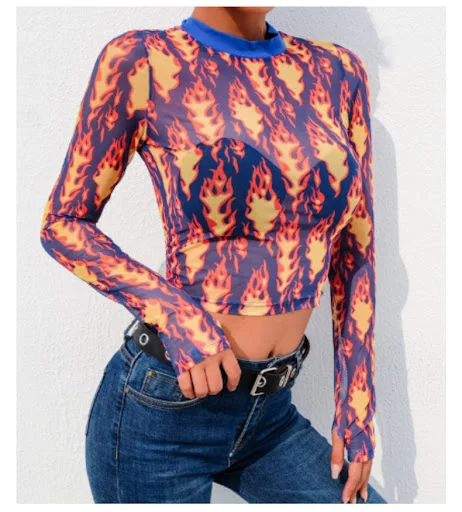 Title 2, 2021ins Sexy transparent long-sleeved T-shirt, ...