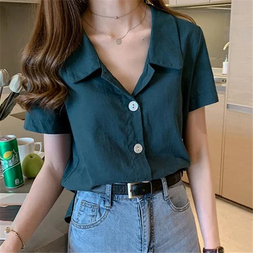 Title 5, Womens Summer New Fashion Solid Color Short-sl...