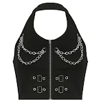 Dark Metal Chain Halter Zip Tank Top — photo 2