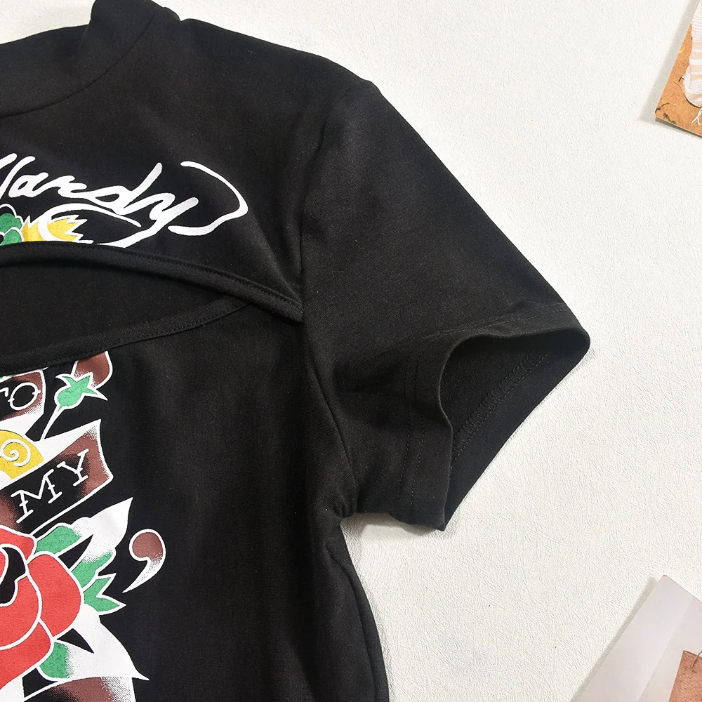 Printed Rose Slim Crop-top Short Top — photo 15