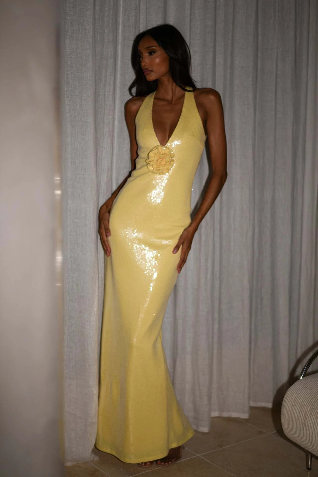 Title 27, Hollow Backless Party Sequins Split Dress