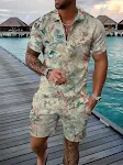 Camisa Polo Floral 3D Masculina com Mangas Curtas e Lapela, Conjunto de Shorts Casual, Roupa de Verão para Homens — foto 6