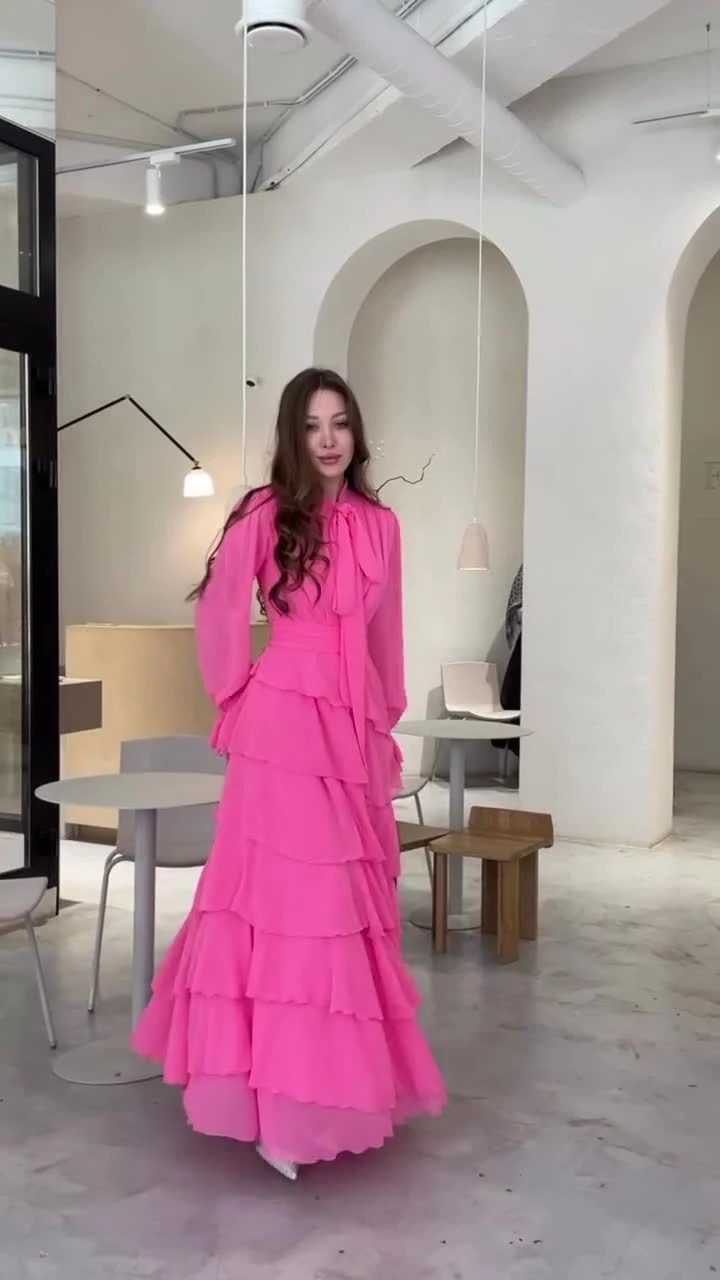 Title 10, Ruffled Chiffon Patchwork Half Turtleneck Dress
