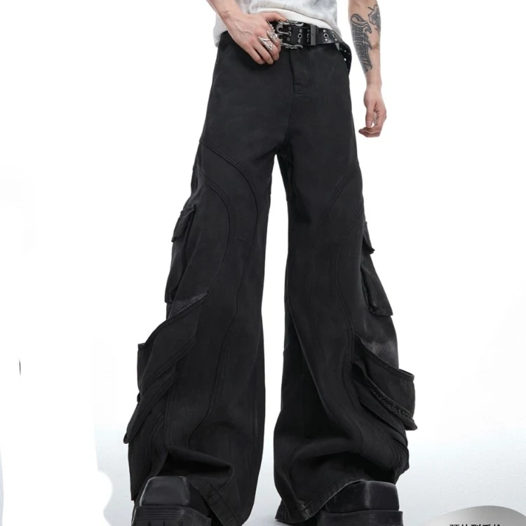 Macacão masculino folgado com pernas largas Conforto e estilo descontraído Calças compridas casuais para trabalho ou lazer Design amplo e moderno Perfeito para o dia a dia — foto 1