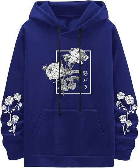 Title 5, Moletom Casual com Estampa de Rosas Nova Coleçã...