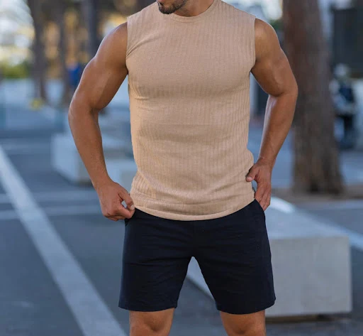 Title 5, Knitted Vertical Stripes Fitness Sports Slim-fi...