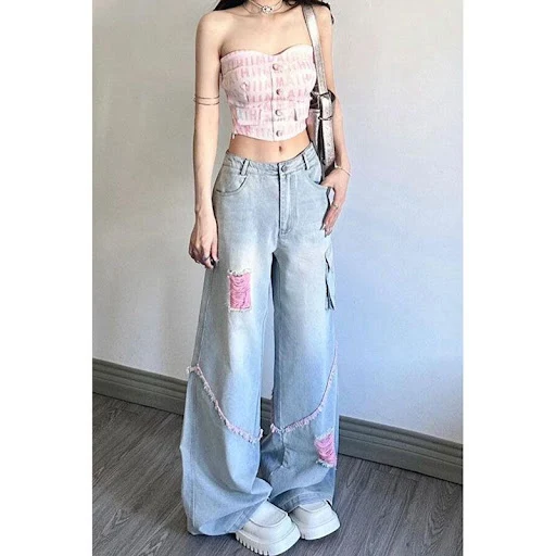 Title 4, Dames Ripped Cargo Jeans, hoge taille, baggy, r...