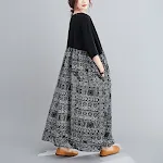 Vestido plus size solto em blocos de cores, manga curta, algodão e linho. Conforto e estilo para o verão. — foto 1