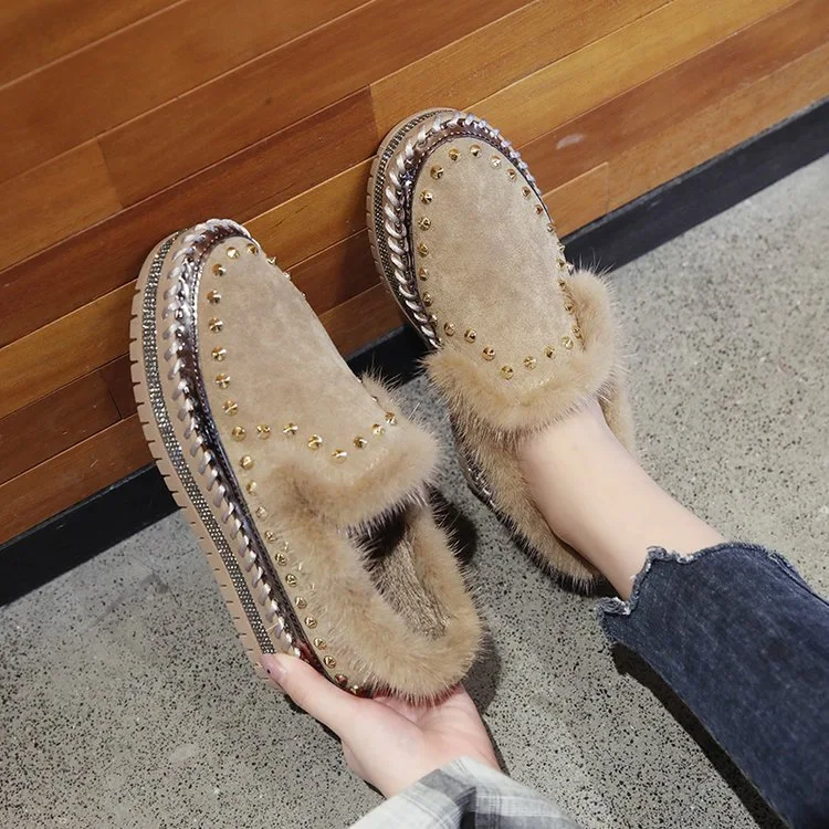 Zapatos Casuales Gruesos con Pedales y Lana, Loafers con Remaches, Plataforma, Estilo Holgazán, Suela Gruesa, Calzado Cómodo y Moderno. — foto 5