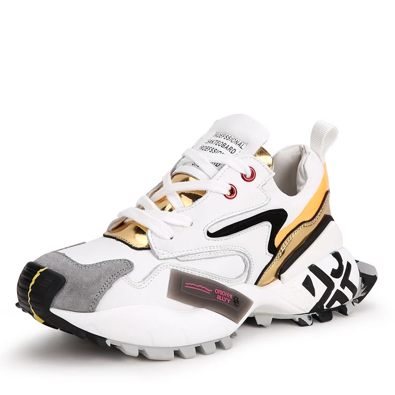 Title 4, Leather color-block platform shoes for a stylis...
