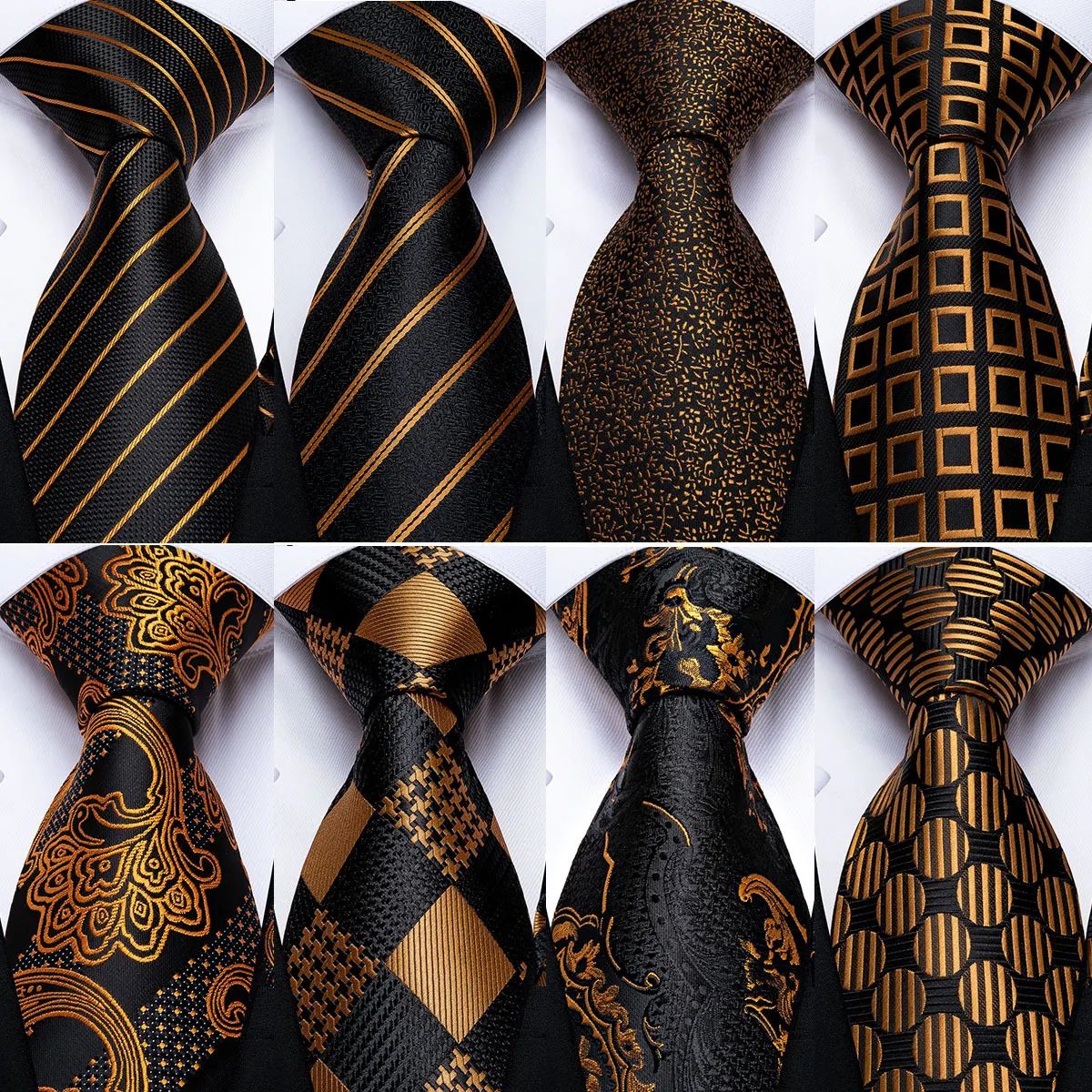 Title 7, Mens Tie Luxury Black and Gold Striped Silk Wo...