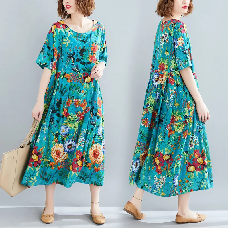 Title 6, Plus Size Literary Style Loose Slim Dress. Comf...