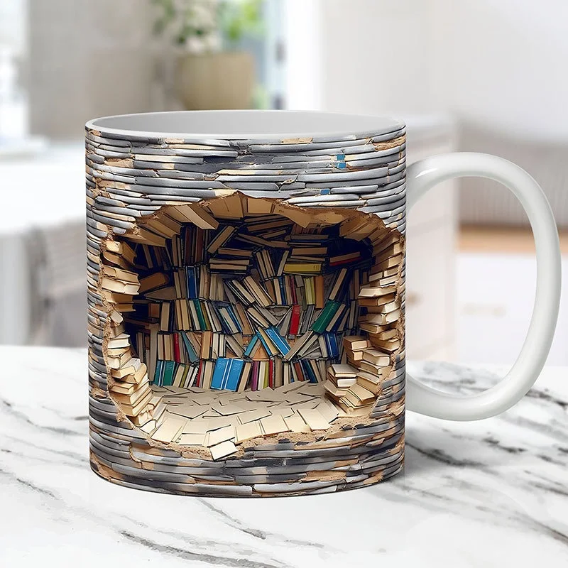 Title 3, 3D Bookshelf Mug Creative Ceramic Water Cup Wit...