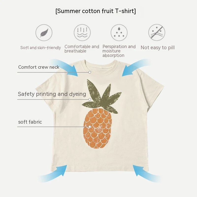 Roupas de verão de algodão com estampa de frutas Manga curta Conforto e estilo para o verão Leve e respirável Perfeita para dias quentes — foto 7