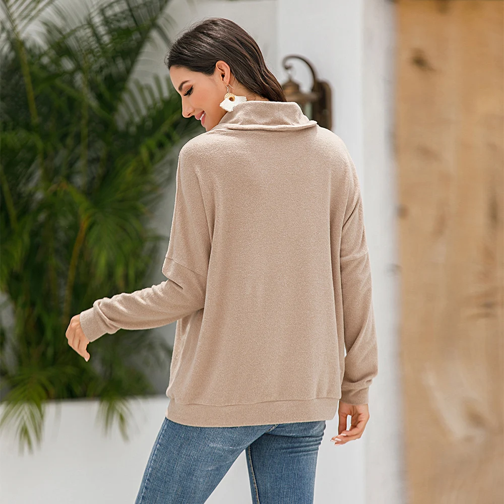 Suéter feminino de manga longa solto cor sólida, perfeito para conforto e estilo no dia a dia, ideal para um visual casual e aconchegante. — foto 4