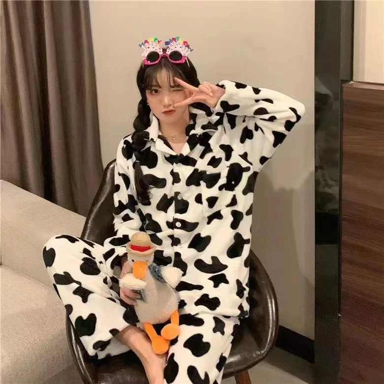 Title 4, Ins Black and White Contrast Color Cow Pajamas ...