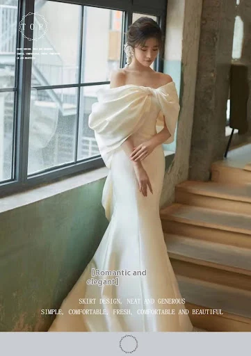 Title 8, Bridal Graceful Satin Off-shoulder Bow Fishtail...