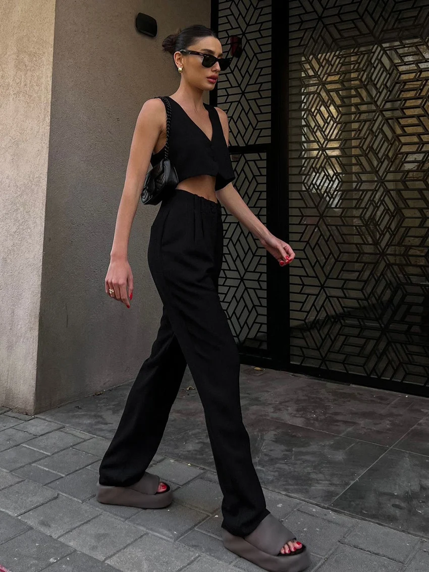 Title 4, Completo da donna con pantaloni dritti a vita a...