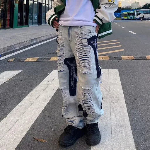 Title 5, Pantalon déchiré homme style usé jambes larges ...