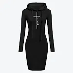 Outono inverno feminino moletom com capuz vestido de manga comprida — foto 1