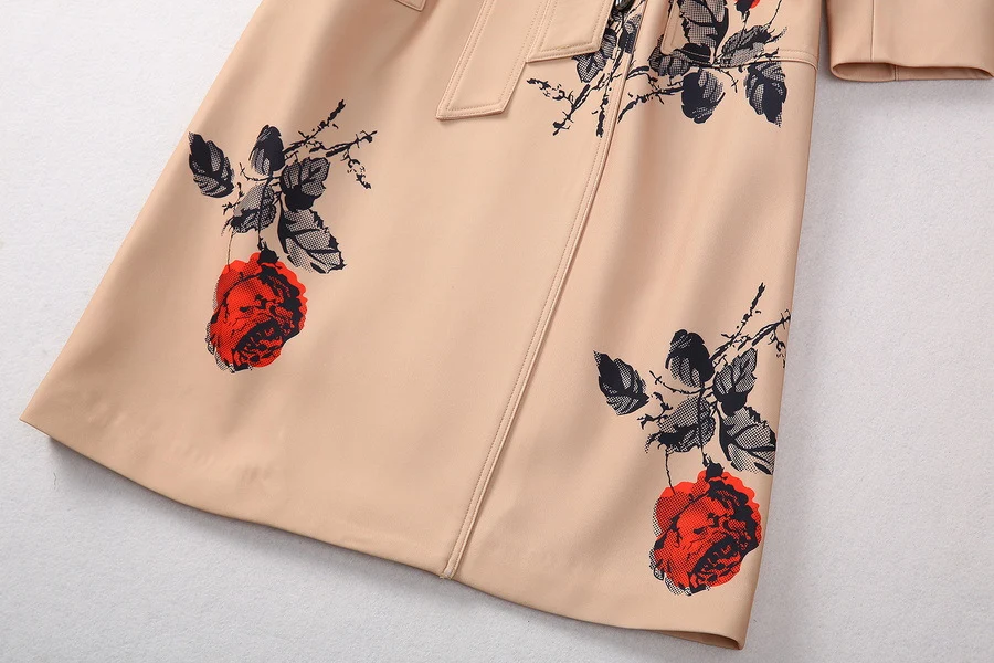 Title 4, Lapel Three-grain Double-breasted Belt Long Tre...