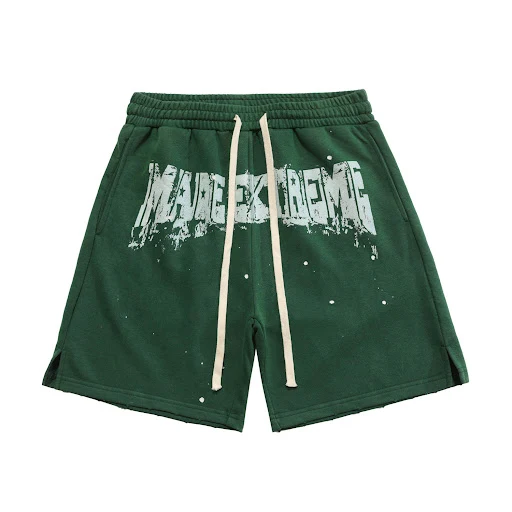 Title 11, Retro Mens Ink Splattered Letter Print Shorts