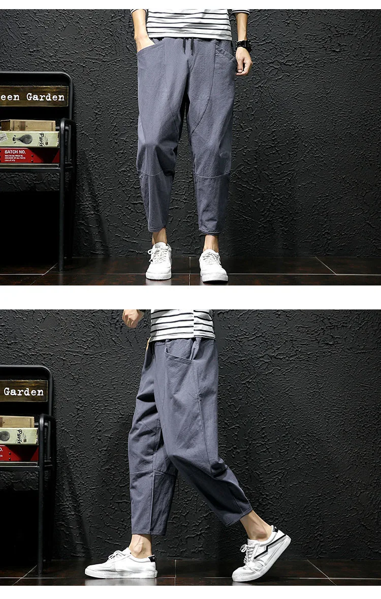 Zomer cropped broek van puur katoen en linnen. Licht en ademend, ideaal voor warme dagen. Comfortabele en stijlvolle look voor de zomer. — foto 6