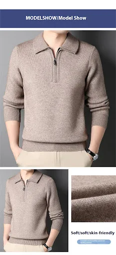 Title 10, Solid Color Popular Zipper Mens Lapel Knitted ...