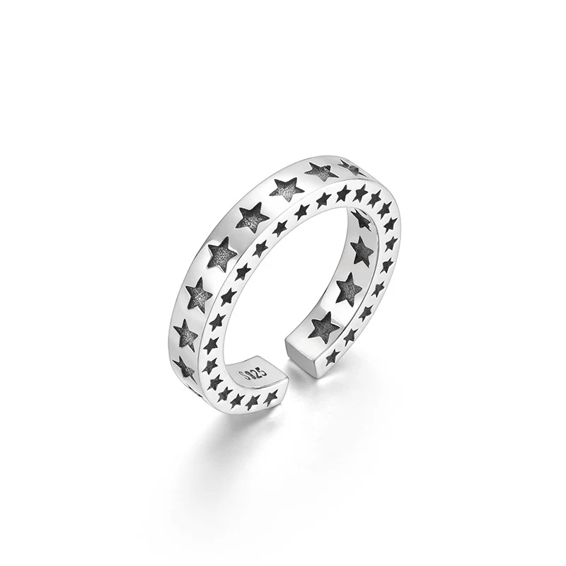 Anel Selvagem Chiba 925 Thai Silver Vintage Estrela de Cinco Pontas para Amantes. Design único e selvagem, perfeito para casais. — foto 10