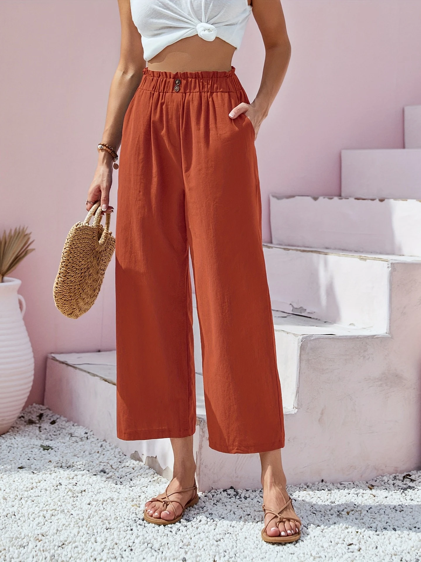 Title 17, High Waist Straight Casual Pants for women, com...