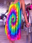 Abito per la pulizia con cinturino con spalle scoperte bohémien stampato in 3D tie-dye — foto 4