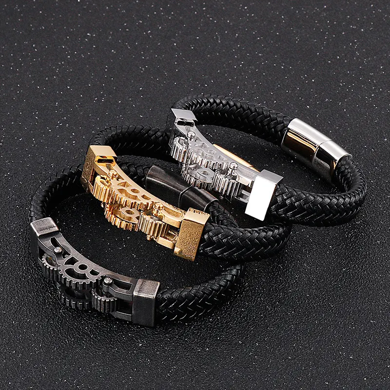 Pulsera de cuero trenzado para hombre, acero de titanio para moto, resistente y con estilo. Accesorio perfecto para motoristas, diseño duradero. — foto 11