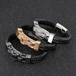 Pulsera de cuero trenzado para hombre, acero de titanio para moto, resistente y con estilo. Accesorio perfecto para motoristas, diseño duradero. — foto 11