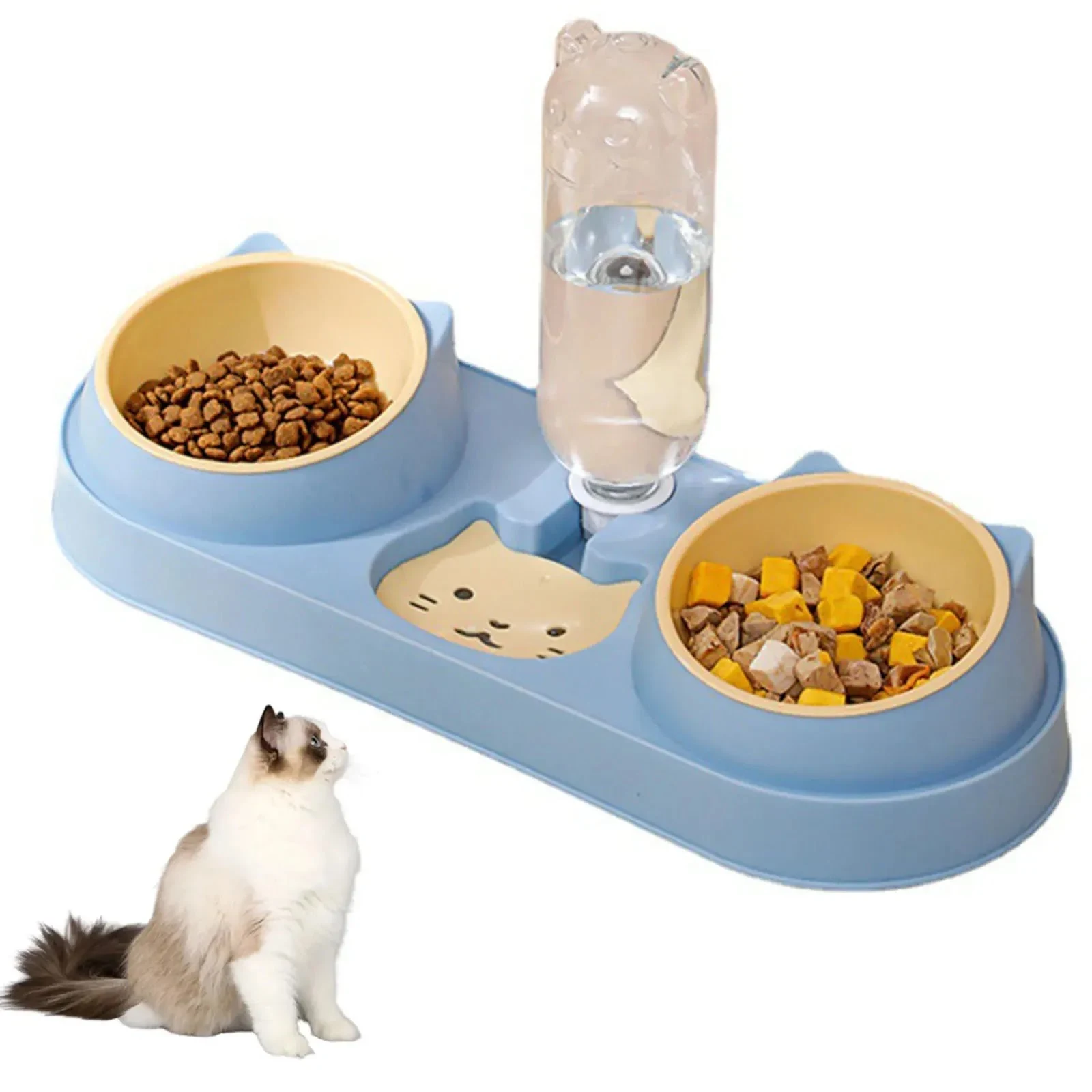 Pet Feeder Cat Bowl Automatic Drinking Water Feeding Anti-Tip Dog Food Bowl Drinker Double Bowl Separate Pet Cat Attachm — photo 2