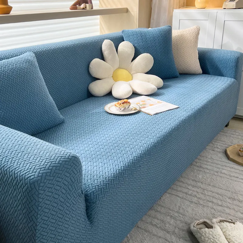 Capa de sofá de malha lisa, simples e elástica. Renove sua sala, proteja seu sofá e adicione estilo com esta capa de fácil aplicação. — foto 8