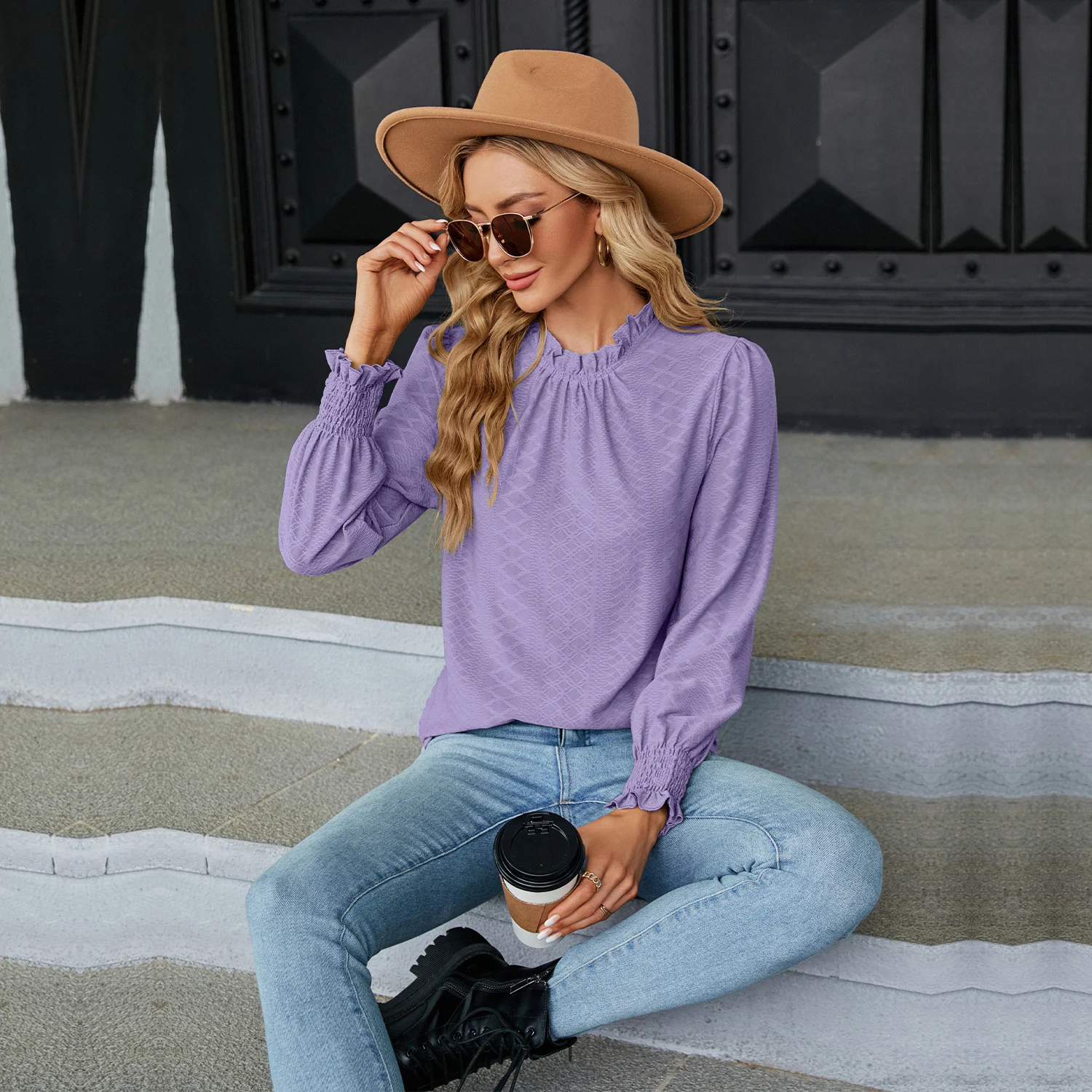 Title 4, Womens Lace Collar Lantern Sleeve Loose Pleate...