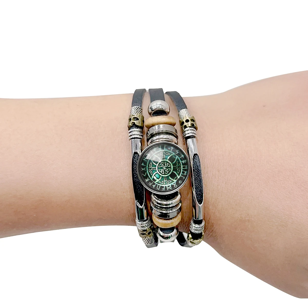 Pulseira Vintage Camadas Múltiplas Padrão Bússola Pirata Viking, perfeita para o aventureiro estiloso. Navegue com elegância e personalidade. — foto 12