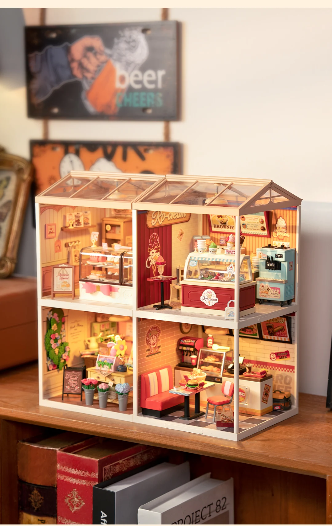 Kit Casa de Bonecas em Miniatura Sorveteria Rolife DIY 124 com Luzes LED e Mobiliário. Conjunto completo para construção de modelos. — foto 30