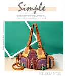 Bolsa de mão de couro lavado, multicolorida, com mosaico, grande capacidade e várias camadas, perfeita para carregar tudo com estilo e organização. — foto 4
