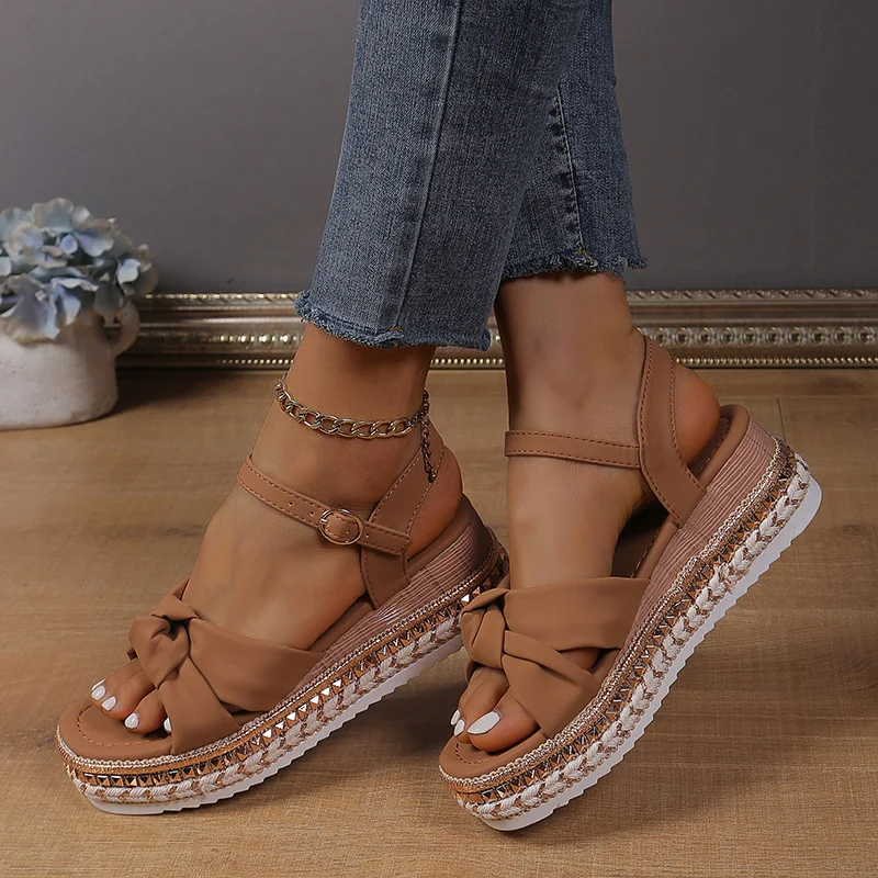 Title 6, Fashion Flat Hemp Rope Open Toe Sandals With Bu...