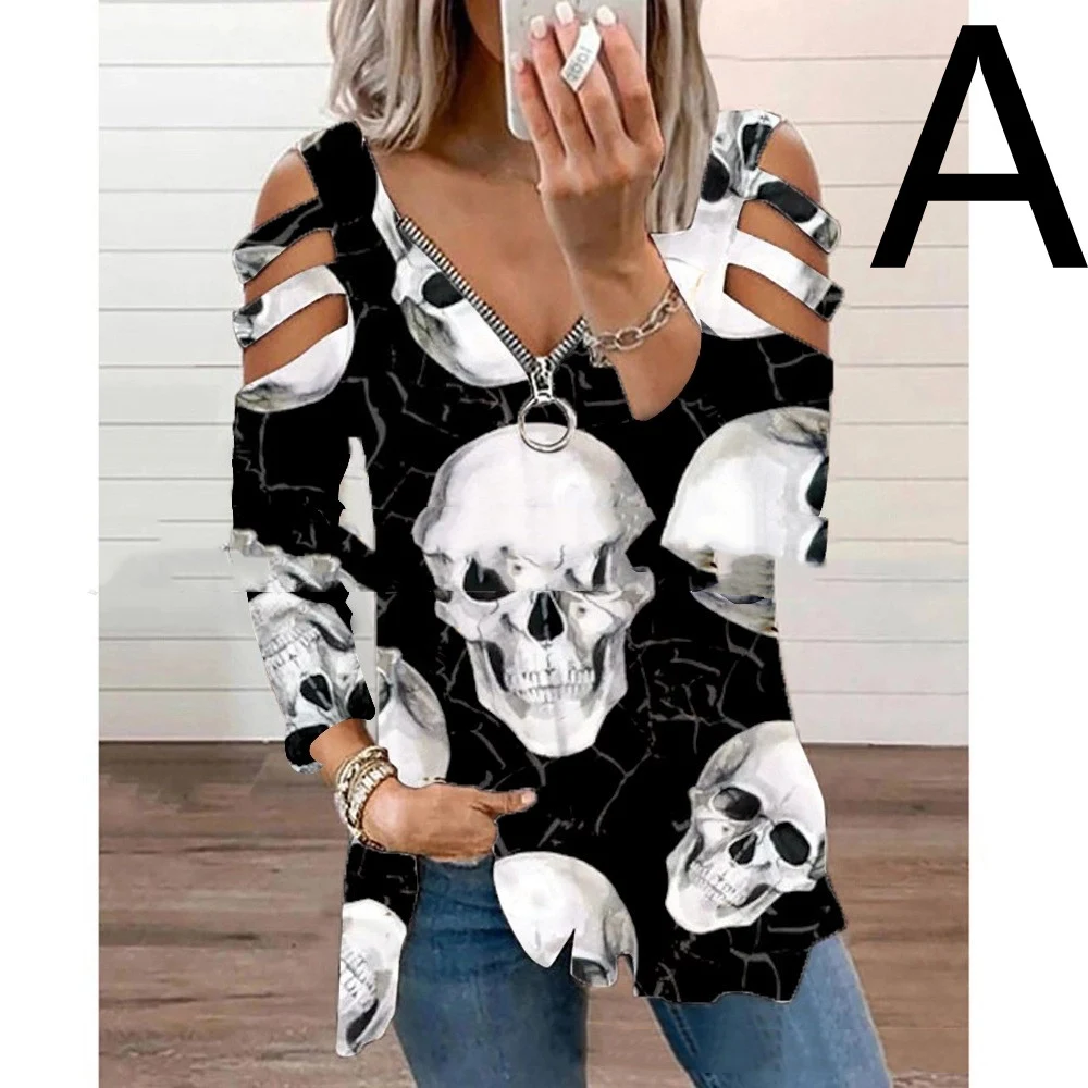 Camiseta de manga larga con cuello en V y estampado digital con tema de Halloween — foto 11