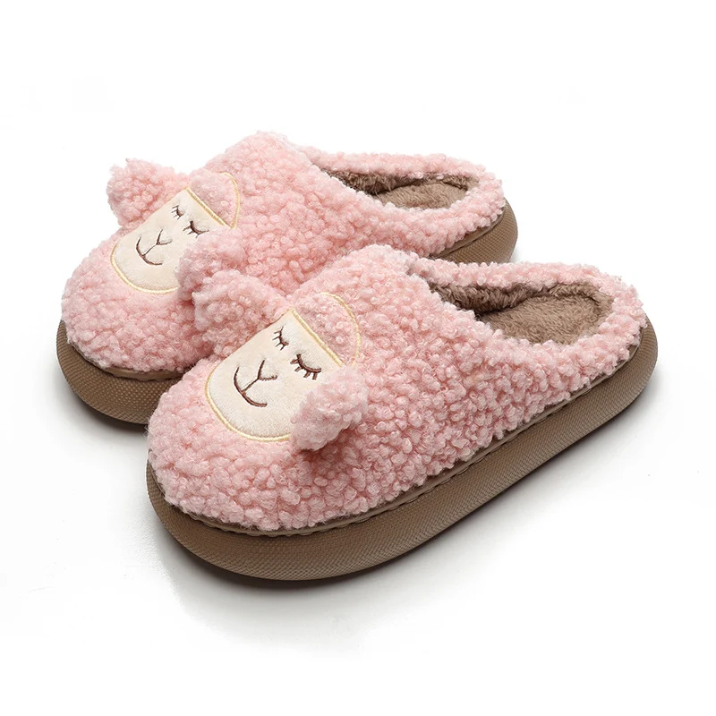 Cute Lamb Thick Bottom Indoor Fur Cotton Slippers Women. Cozy and warm house slippers, perfect for relaxing at home with — photo 5