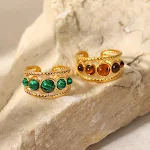 Damesmode Ring, Groen Malachiet, Tijgeroog, Hol, Nieuw, Past Overal Bij, Stijlvol Sieraad, Opvallend Design — foto 3