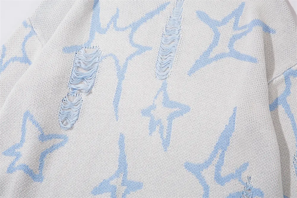 Title 18, Jacquard Five-pointed Star Ripped Sweater, a st...