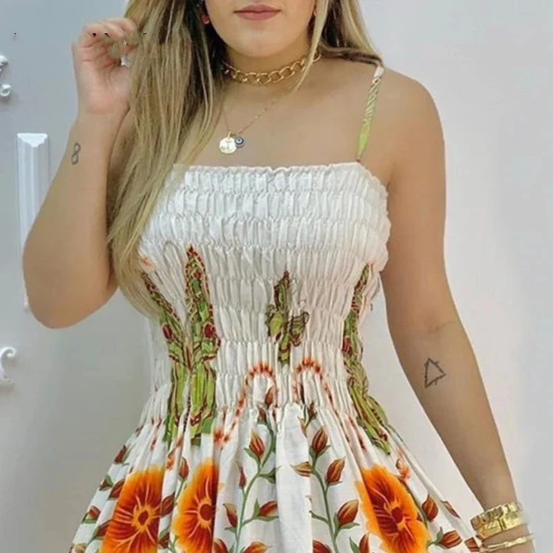 Title 3, Vestido floral drapeado con estampado femenino,...